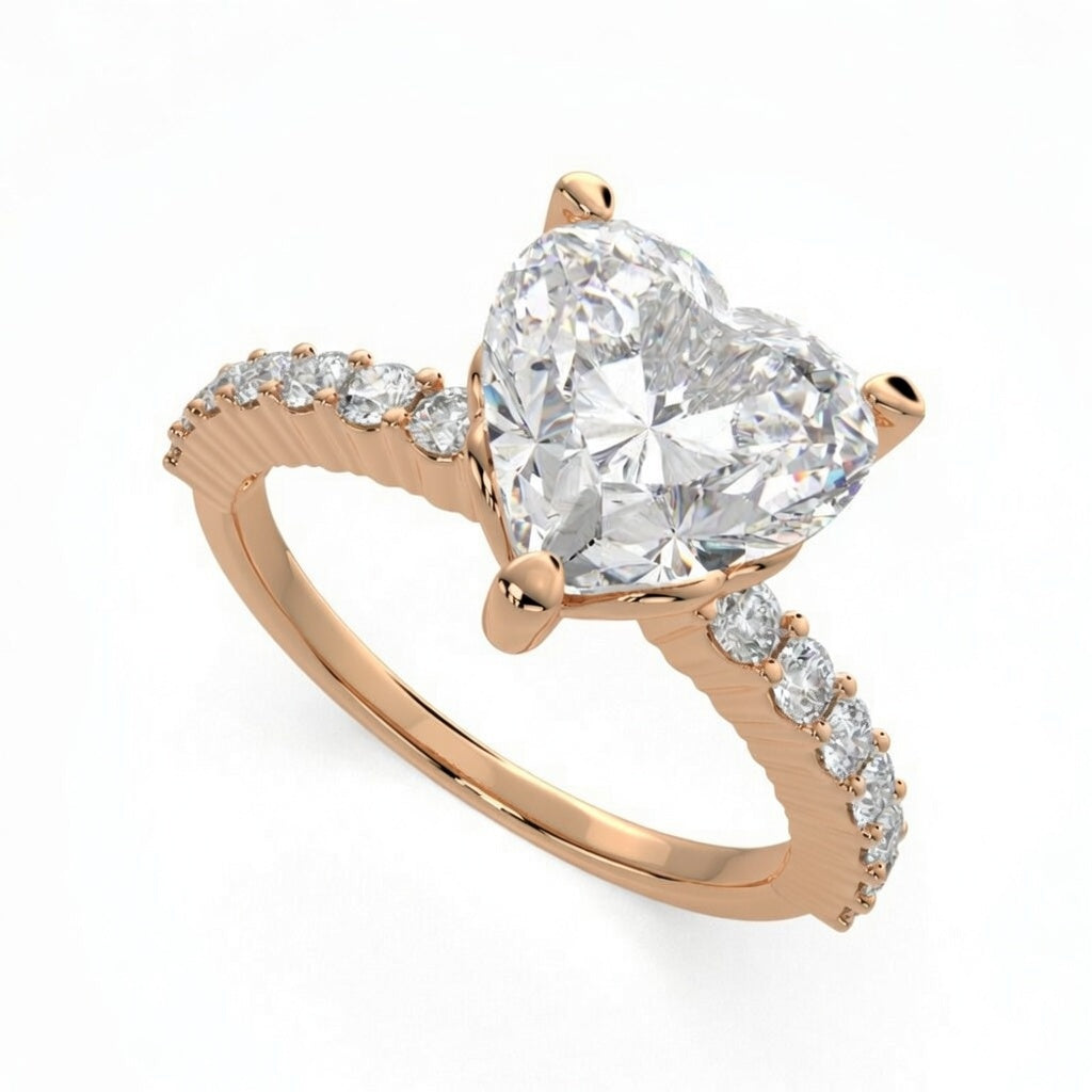 Lavinia 1.35 Carat Heart Cut Side Stone 4 Prong Engagement Ring