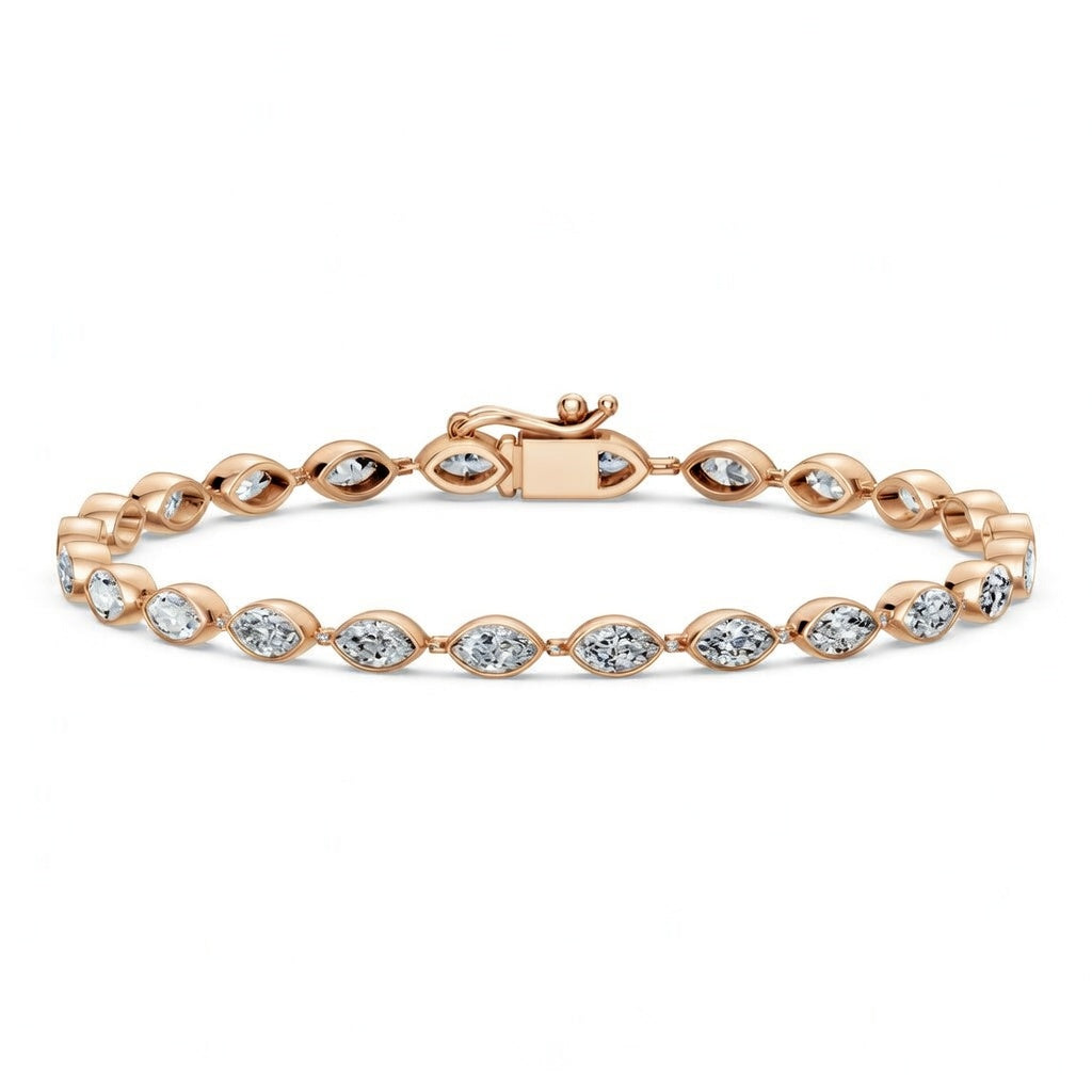 4.25 Carat Marquise Cut Diamond Tennis Bracelet VS1 D F White Gold 14k