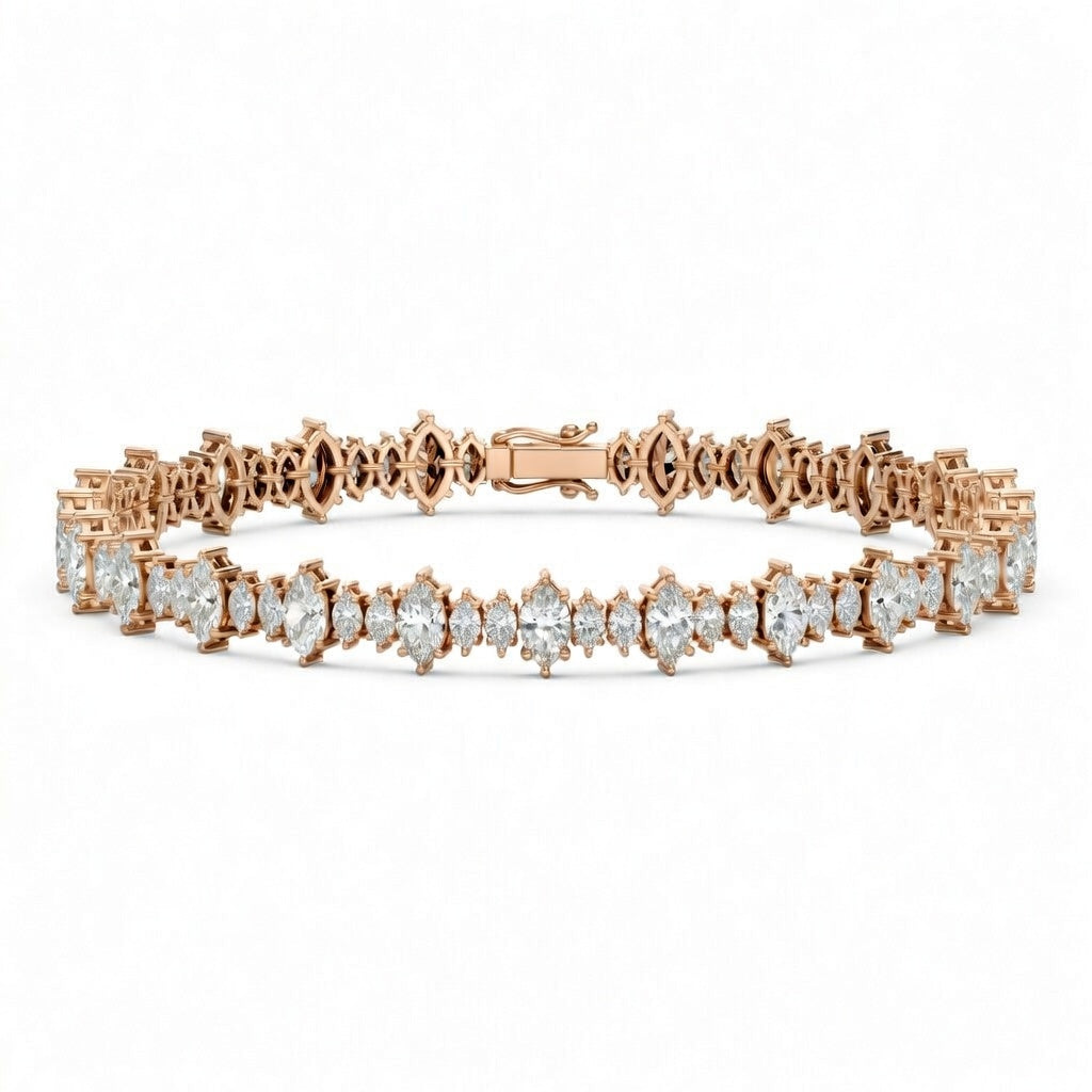 6.9 Carat Marquise Cut Diamond Tennis Bracelet VS1 D F White Gold 14k