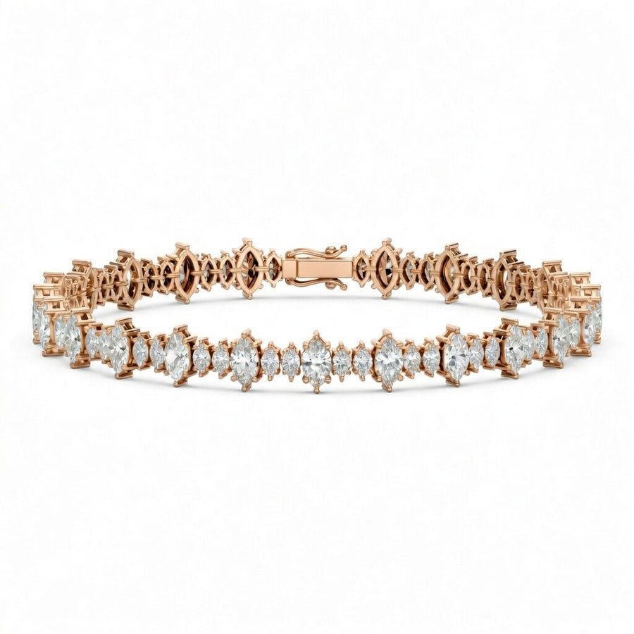 6.9 Carat Marquise Cut Diamond Tennis Bracelet VS1 D F White Gold 14k