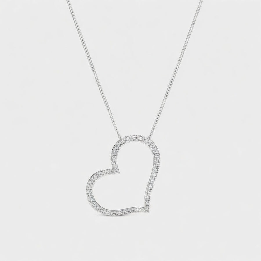 2.13 CTW Round Lab-Grown Diamond 1.5" Sideways Heart Pendant (D–F / VS1–VS2, IGI Certified)