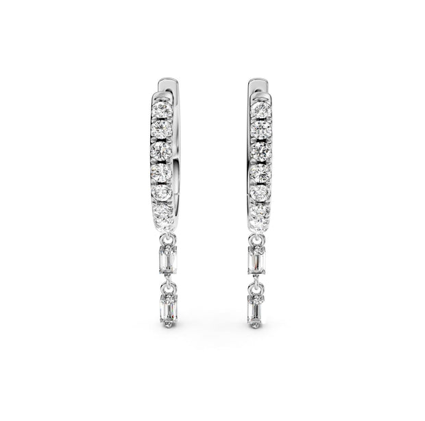 2 ct Emerald Round Cut Hoop Flush Diamond Earrings VS1 D White Gold 14k