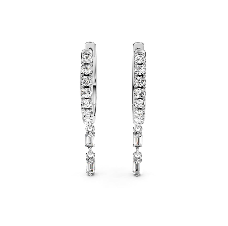 0.57 ct Emerald Round Cut Hoop Flush Diamond Earrings VS1 D White Gold 14k