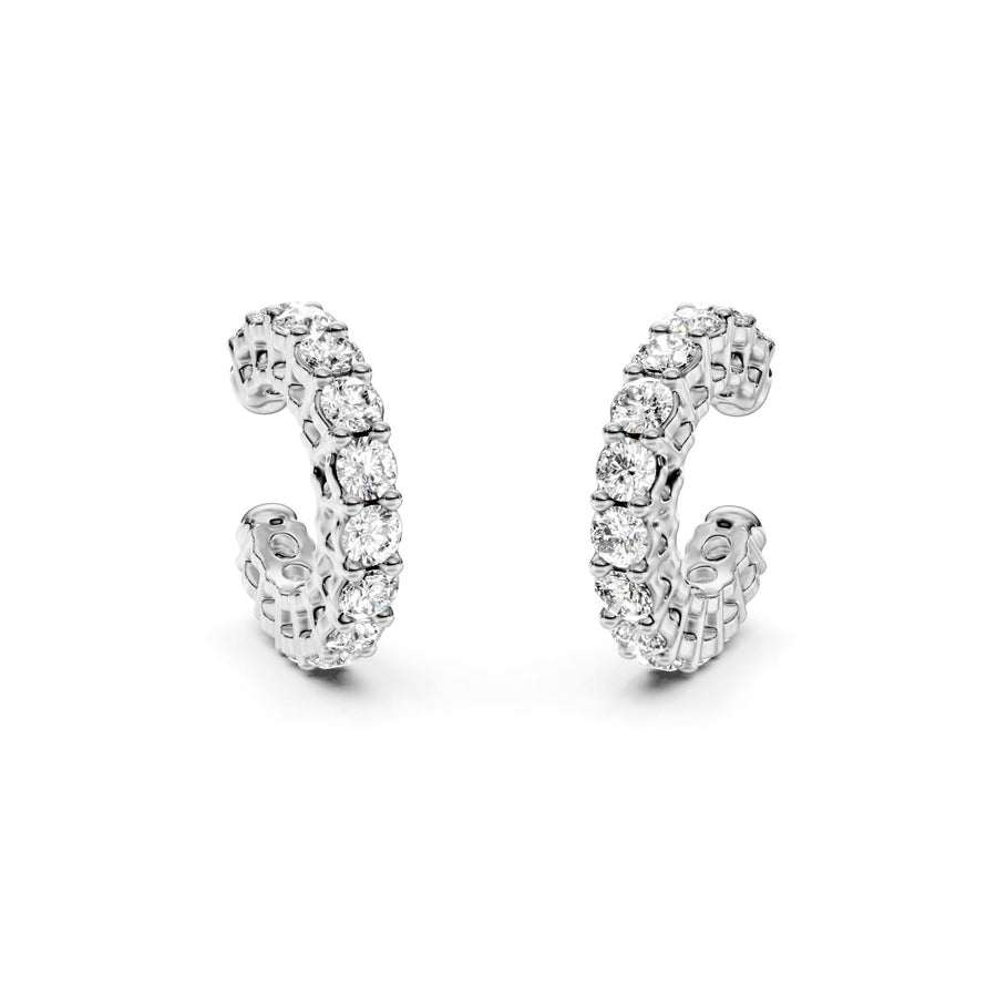 0.58 ct Round Cut Cuff Prong Diamond Earrings VS1 D White Gold 14k