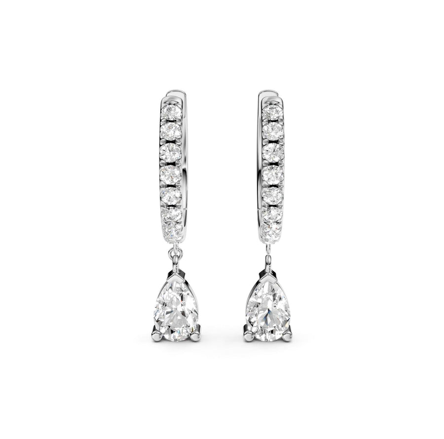 0.6 ct Pear Round Cut Dangle/Drop Flush Diamond Earrings VS1 D White Gold 14k