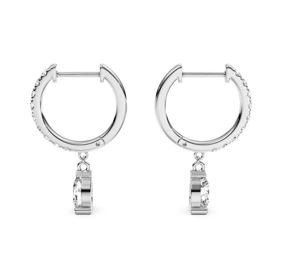 0.6 ct Pear Round Cut Dangle/Drop Flush Diamond Earrings VS1 D White Gold 14k