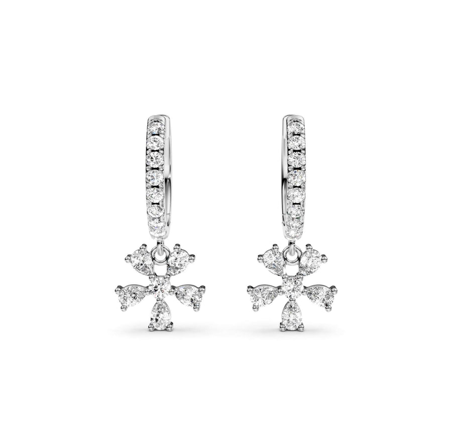 0.7 ct Pera Round Cut Dangle/Drop Flush Diamond Earrings VS1 D White Gold 14k