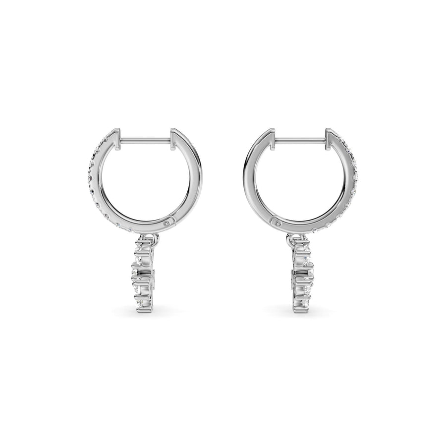 0.7 ct Pera Round Cut Dangle/Drop Flush Diamond Earrings VS1 D White Gold 14k