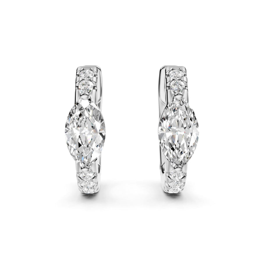 0.73 ct Marquise Round Cut Hoop Prong Diamond Earrings VS1 D White Gold 14k