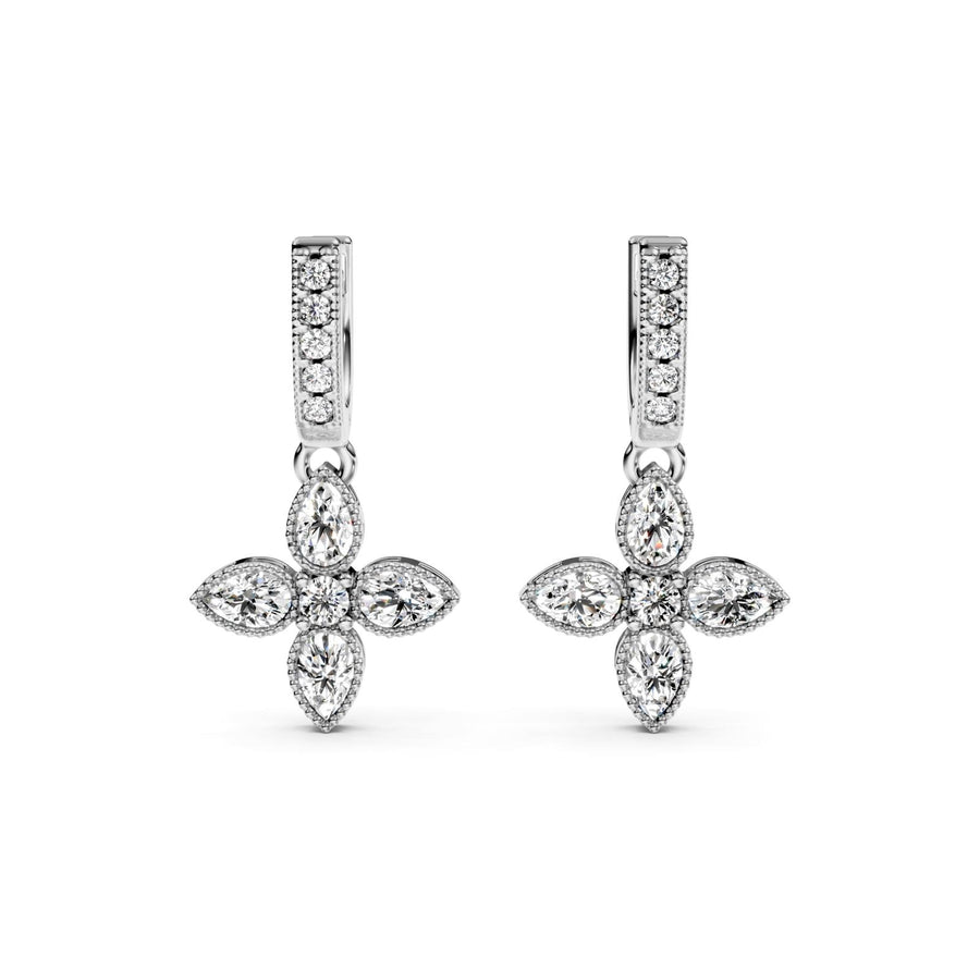 1.02 ct Round Marquise Cut Dangle/Drop Flush Diamond Earrings VS1 D White Gold