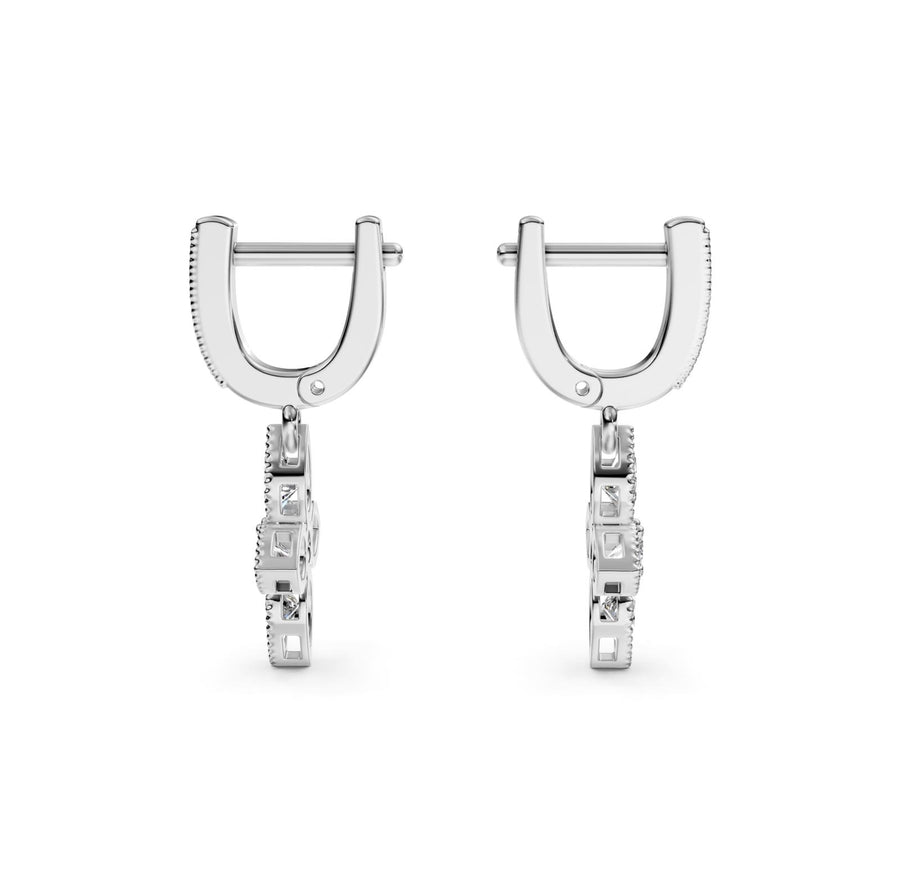 1.02 ct Round Marquise Cut Dangle/Drop Flush Diamond Earrings VS1 D White Gold