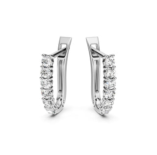 1.11 ct Round Cut Hoop Prong English Lock Diamond Earrings VS1 D White Gold 14k
