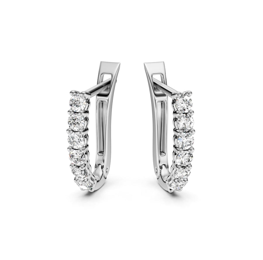 1.11 ct Round Cut Hoop Prong English Lock Diamond Earrings VS1 D White Gold 14k