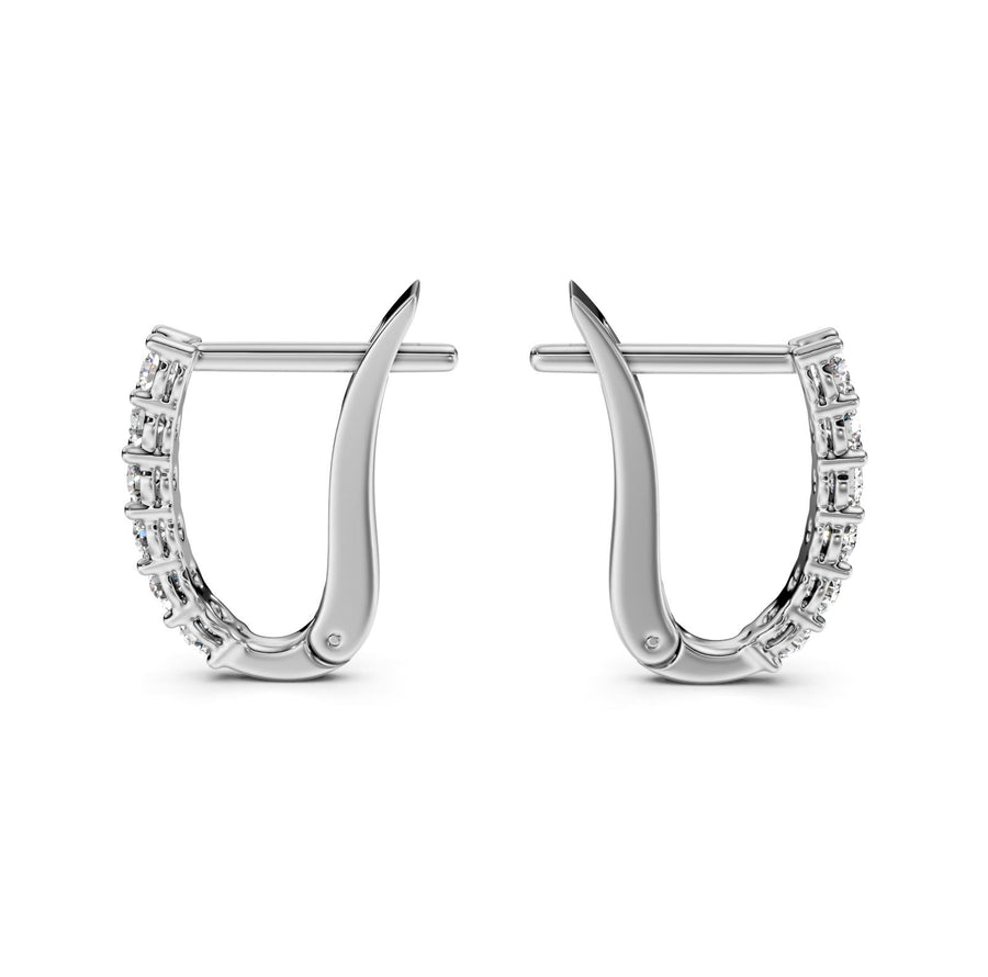 1.11 ct Round Cut Hoop Prong English Lock Diamond Earrings VS1 D White Gold 14k