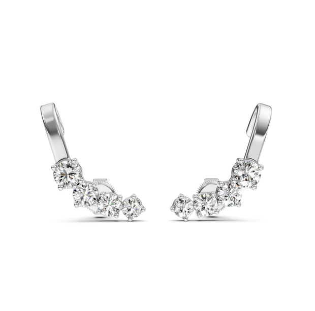 1.65 ct Round Cut Climber Prong Butterfly Diamond Earrings VS1 D White Gold 14k