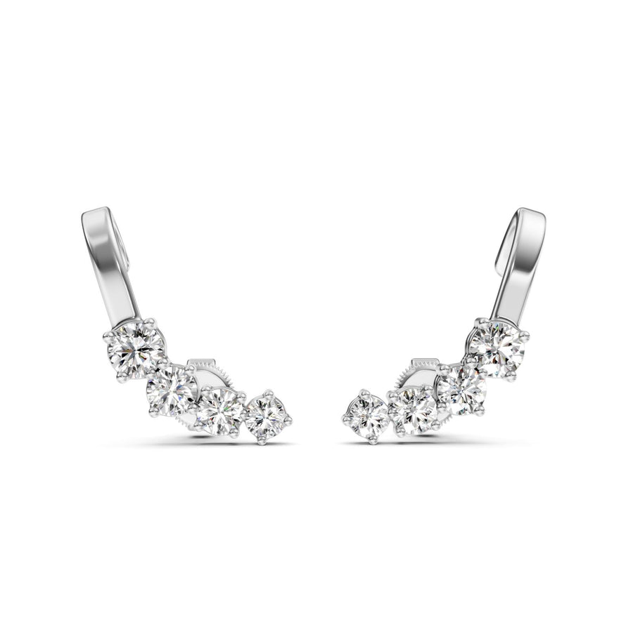 1.65 ct Round Cut Climber Prong Butterfly Diamond Earrings VS1 D White Gold 14k