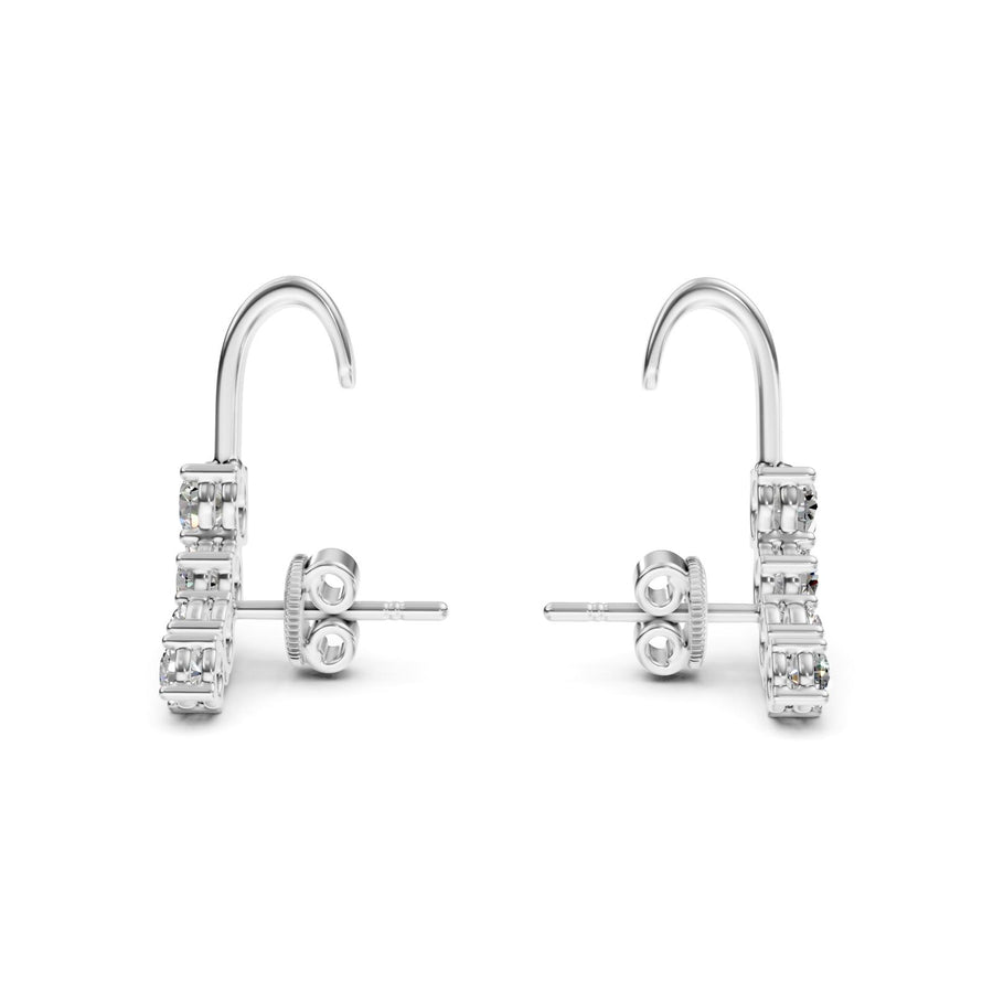 1.65 ct Round Cut Climber Prong Butterfly Diamond Earrings VS1 D White Gold 14k