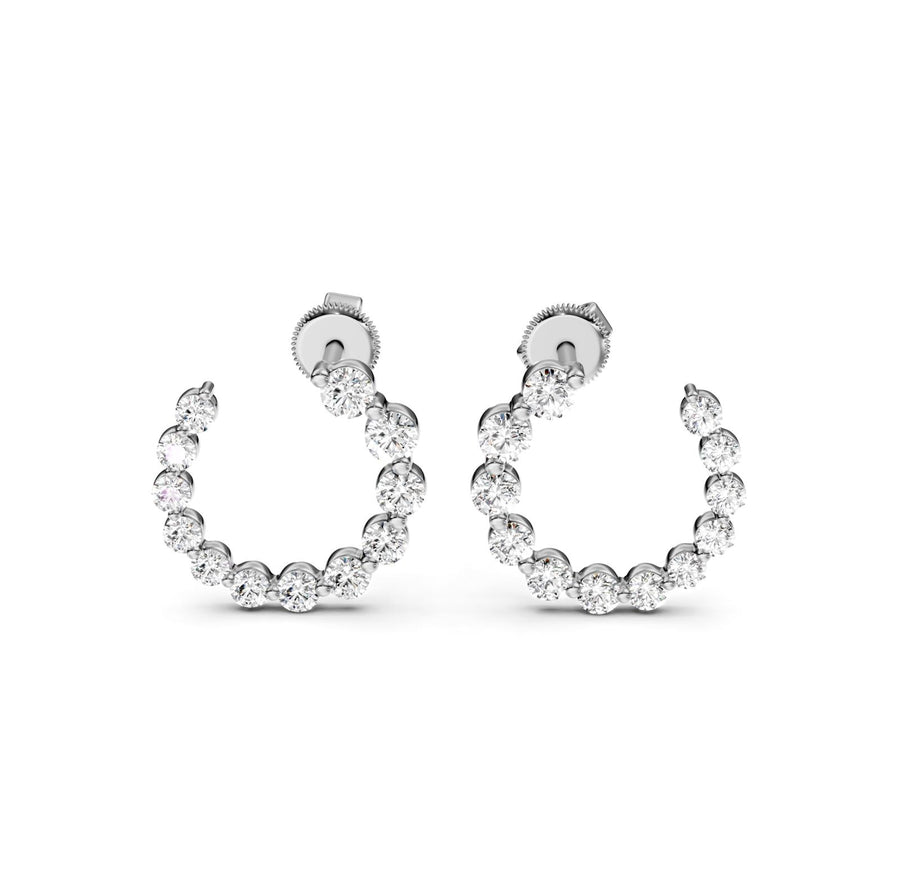 1.77 ct Round Cut Hoop Prong Butterfly Diamond Earrings VS1 D White Gold 14k