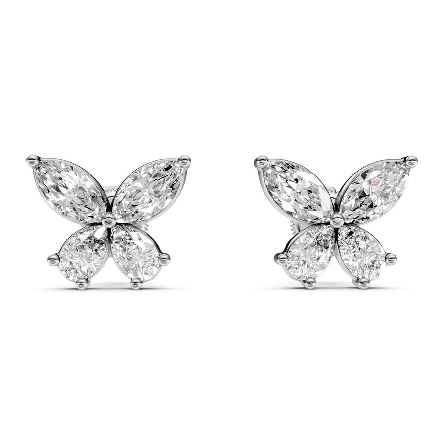 1.94 ct Marquise Pear Cut Stud Cluster Diamond Earrings VS1 D White Gold 14k