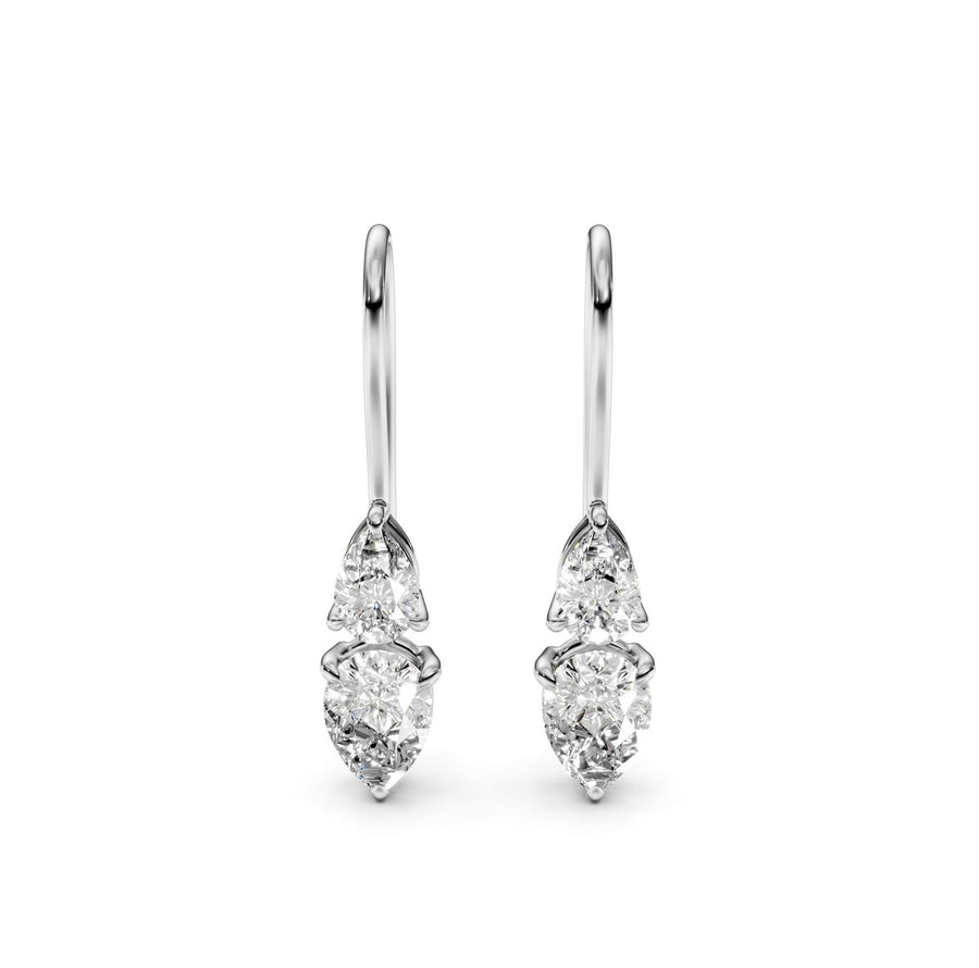 1.95 ct Pear Cut Dangle/Drop Prong Diamond Earrings VS1 D White Gold 14k