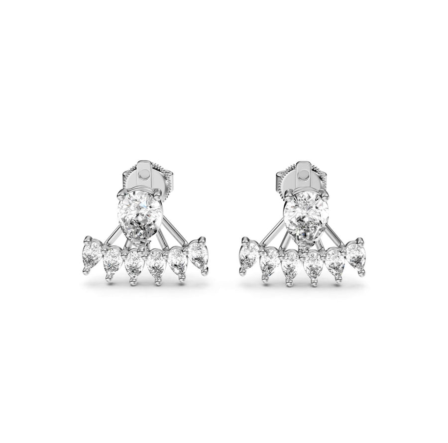 2.01 ct Pear Cut Stud Cluster Butterfly Diamond Earrings VS1 D White Gold 14k