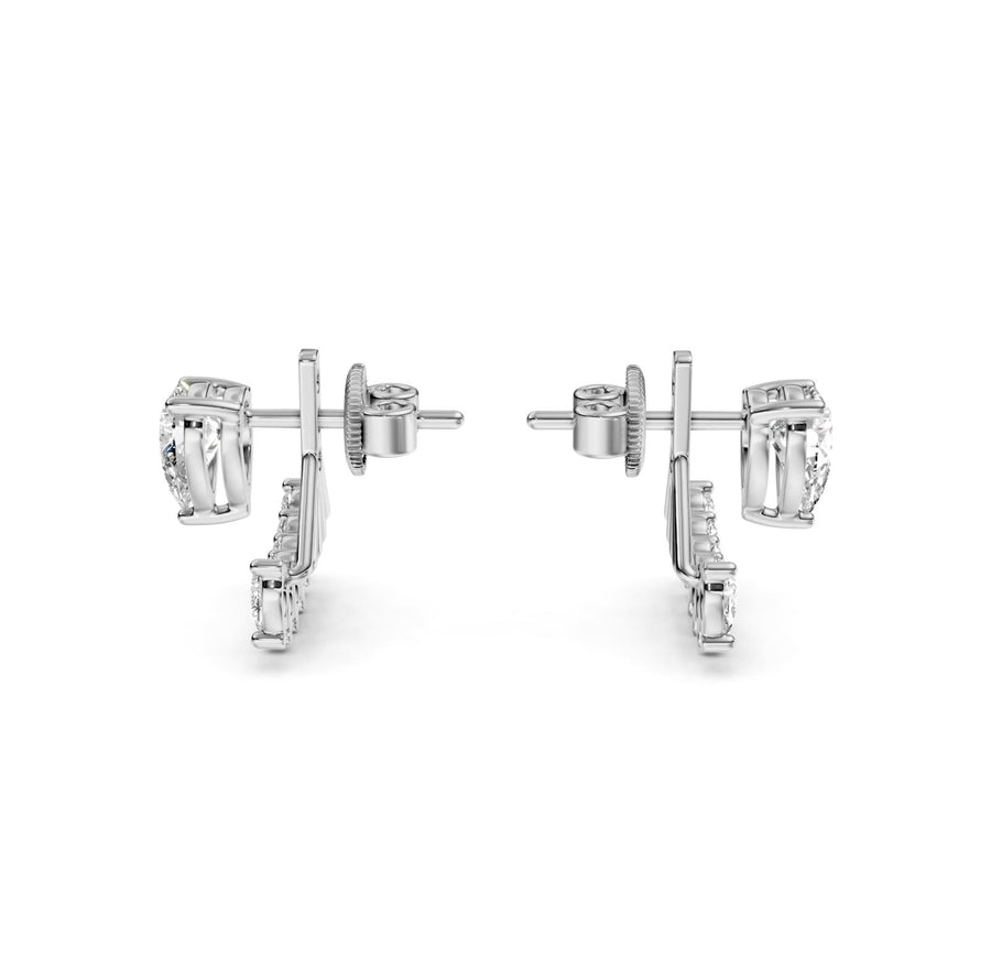 2.01 ct Pear Cut Stud Cluster Butterfly Diamond Earrings VS1 D White Gold 14k