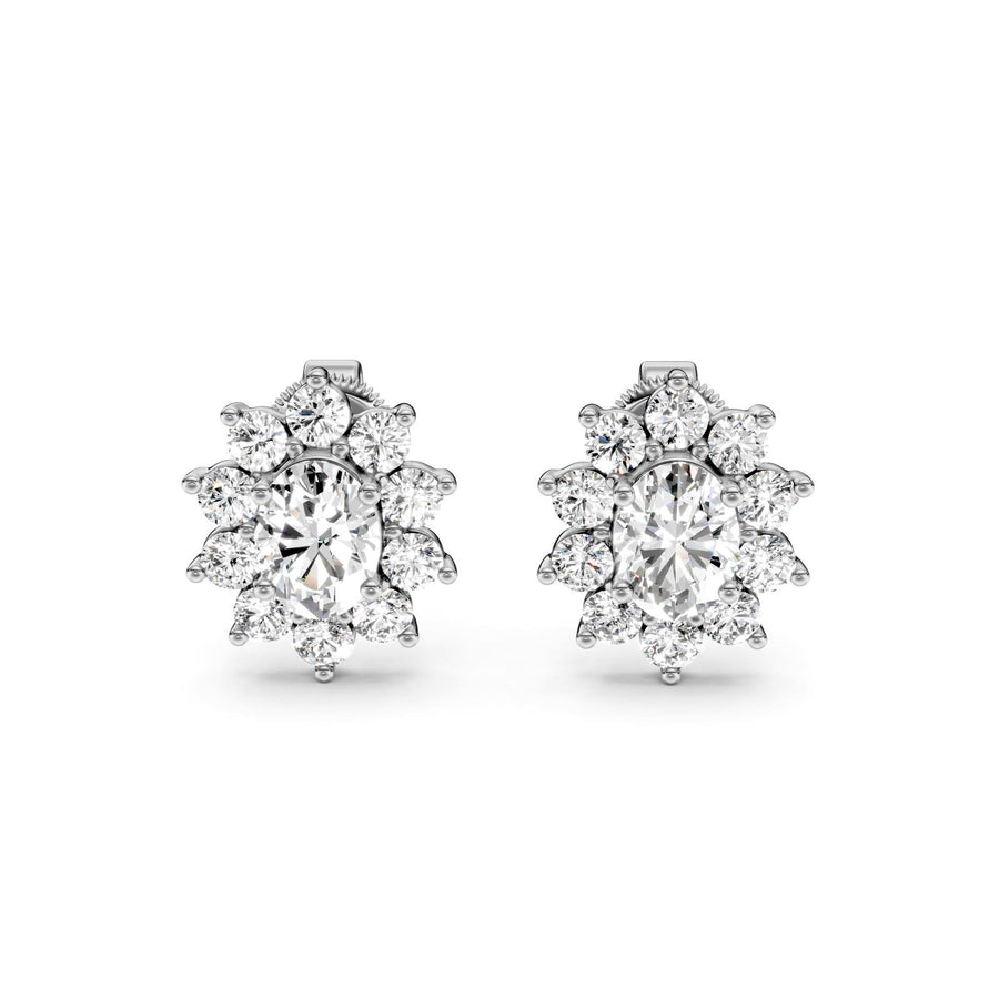 2.03 ct Round Cut Stud Cluster Butterfly Diamond Earrings VS1 D White Gold 14k