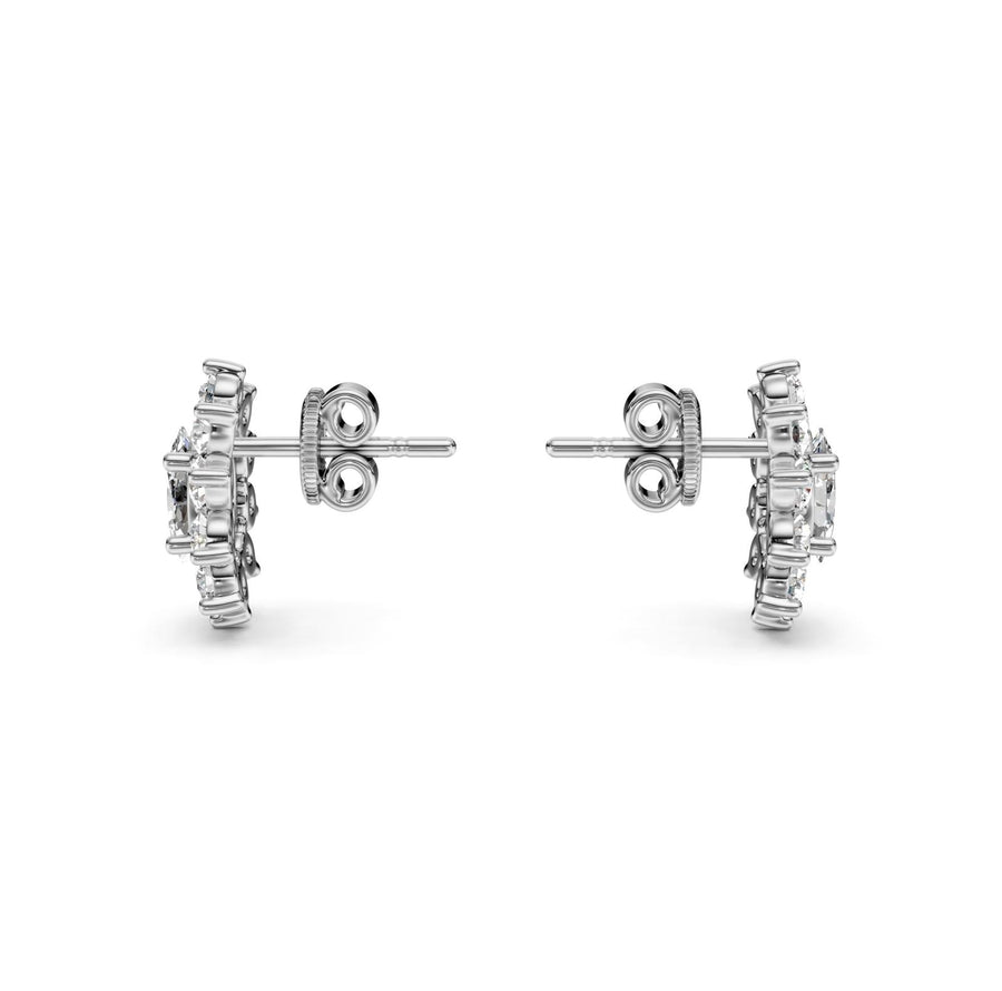 2.03 ct Round Cut Stud Cluster Butterfly Diamond Earrings VS1 D White Gold 14k
