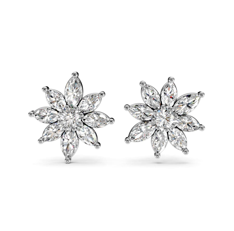 2.15 ct Marquise Round Cut Stud Cluster Diamond Earrings VS1 D White Gold 14k