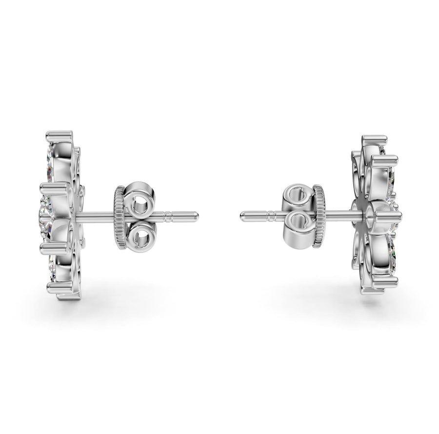 2.15 ct Marquise Round Cut Stud Cluster Diamond Earrings VS1 D White Gold 14k