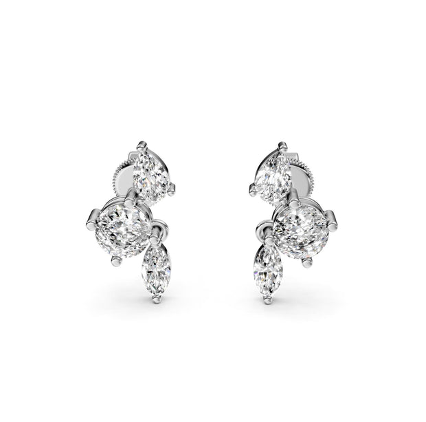 2.15 ct Round Marquise Pear Cut Dangle/Drop Prong Diamond Earrings VS1 D