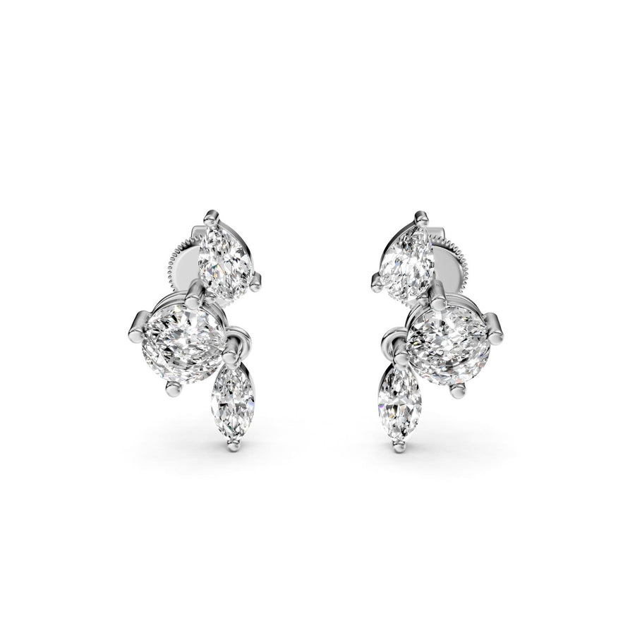 2.15 ct Round Marquise Pear Cut Dangle/Drop Prong Diamond Earrings VS1 D