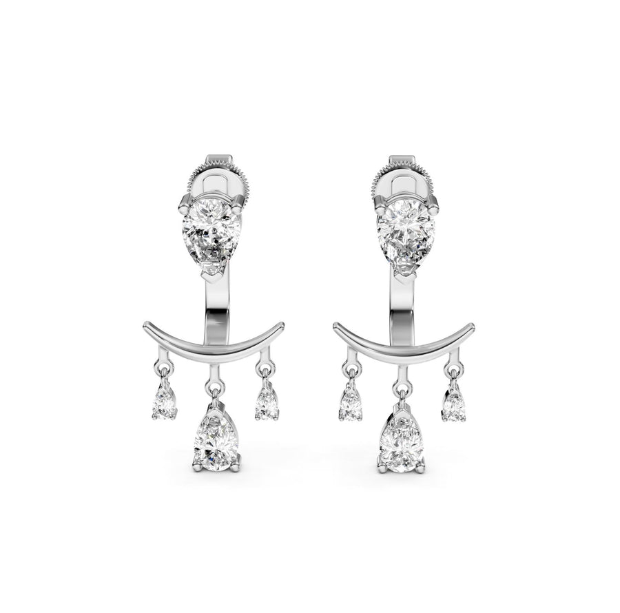 2.28 ct Pear Cut Dangle/Drop Prong Butterfly Diamond Earrings VS1 D White Gold 14k