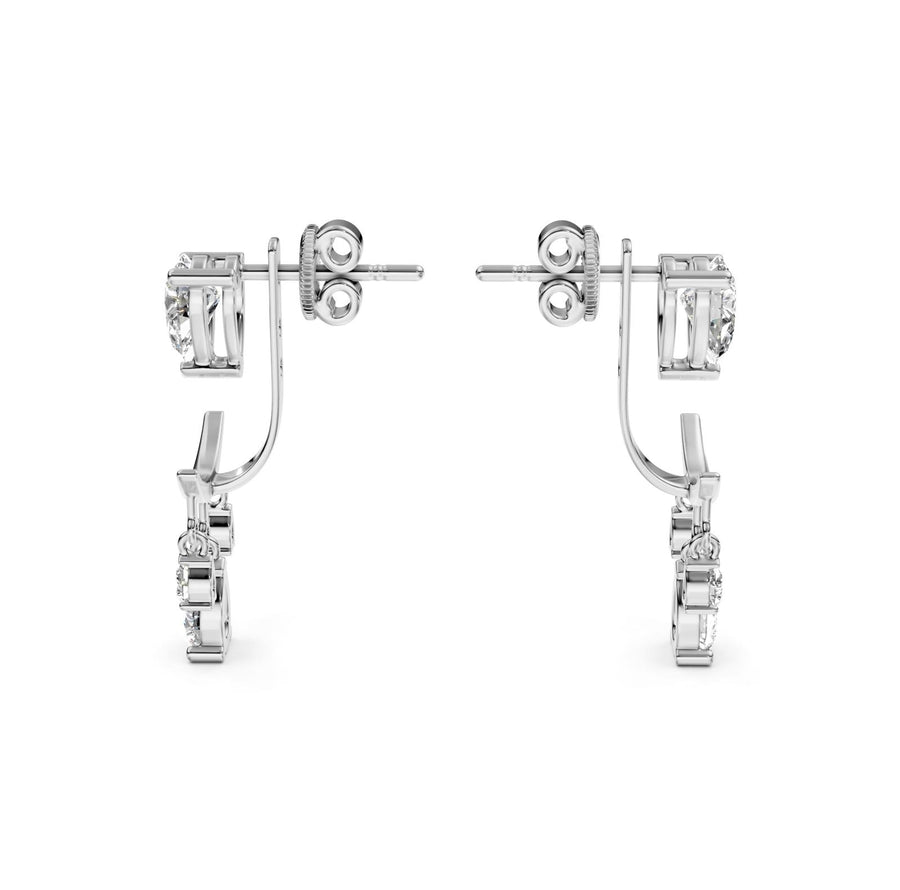 2.28 ct Pear Cut Dangle/Drop Prong Butterfly Diamond Earrings VS1 D White Gold 14k