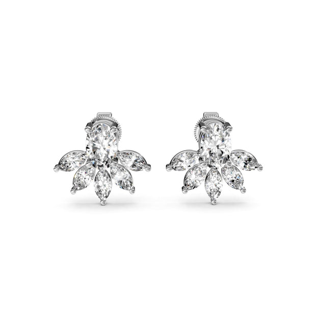 2.46 ct Oval Marquise Cut Stud Cluster Butterfly Diamond Earrings VS1 D White Gold 14k