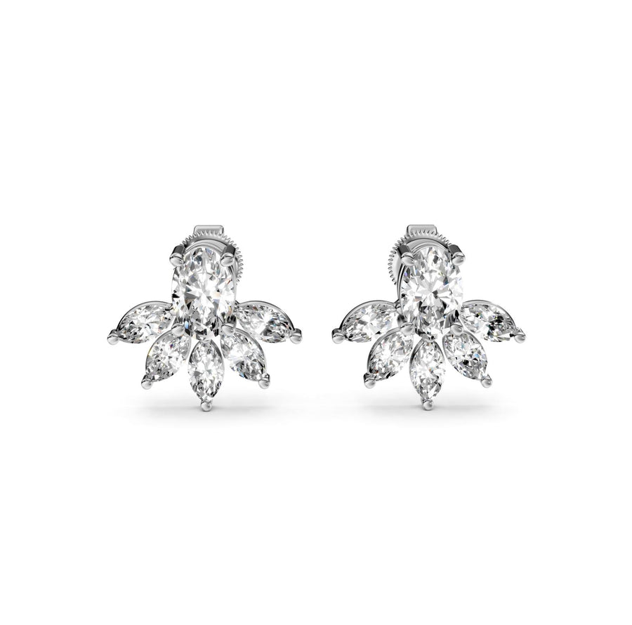 2.46 ct Oval Marquise Cut Stud Cluster Butterfly Diamond Earrings VS1 D White Gold 14k