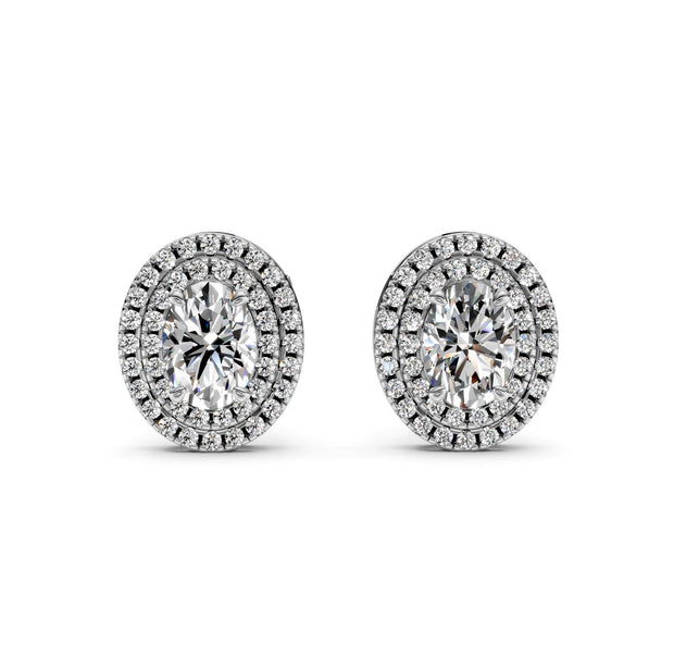 2.5 ct Oval Round Cut Stud Solitaire Diamond Earrings VS1 D White Gold 14k