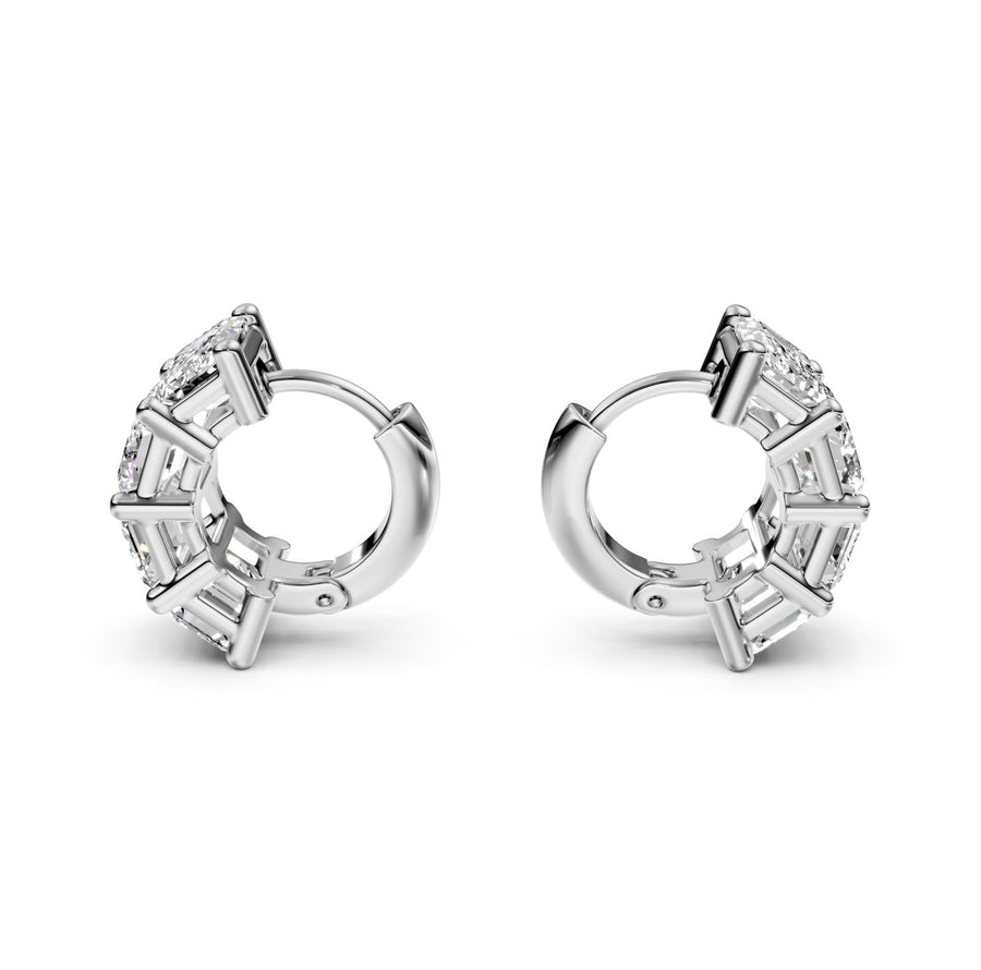 5.69 ct Emerald Cut Hoop Prong Hinged Diamond Earrings VS1 D White Gold 14k