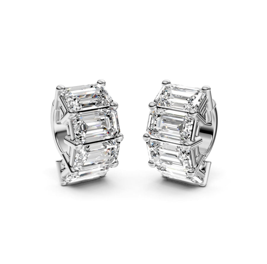5.69 ct Emerald Cut Hoop Prong Hinged Diamond Earrings VS1 D White Gold 14k