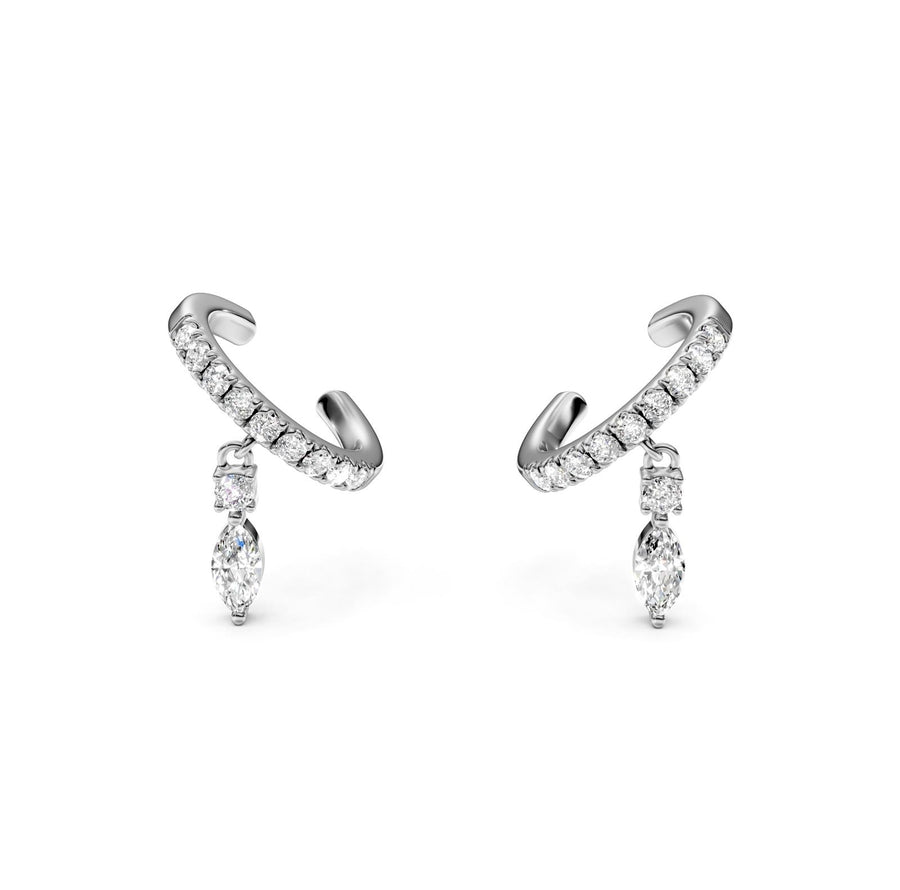 0.49 ct Pear Round Cut Cuff Pav Diamond Earrings VS1 D White Gold 14k