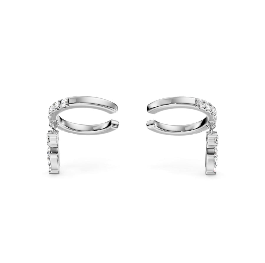 0.49 ct Pear Round Cut Cuff Pav Diamond Earrings VS1 D White Gold 14k
