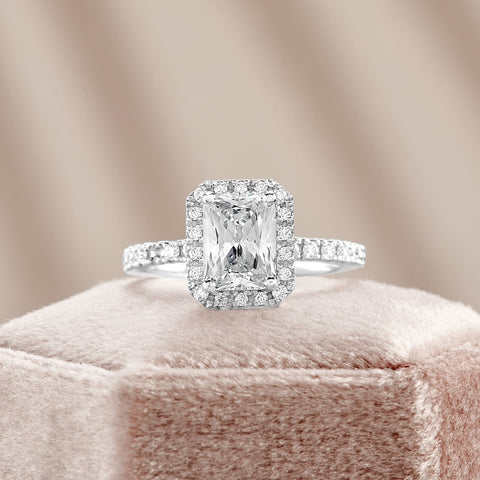 Lucy 3.37 ct Lab Grown Radiant Cut Halo Pave Diamond Engagement Ring