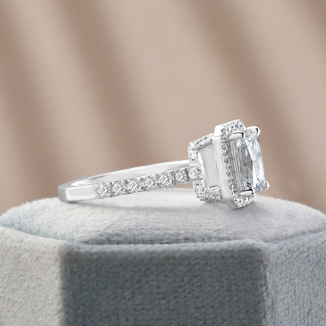 Lucy 1.37 ct Lab Grown Radiant Cut Halo Pave Diamond Engagement Ring