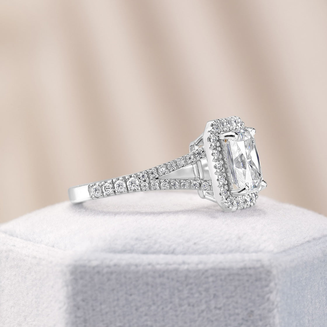 Anna 1.33 ct Lab Grown Emerald Cut Halo Split Shank Diamond Engagement Ring