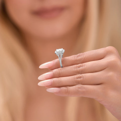 Anna 2.33 ct Lab Grown Emerald Cut Halo Split Shank Diamond Engagement Ring