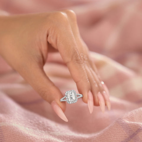 Anna 2.33 ct Lab Grown Emerald Cut Halo Split Shank Diamond Engagement Ring