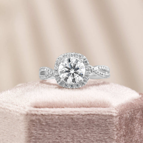 Eliana 2.87 ct Lab Grown Round Cut Halo Pave Diamond Engagement Ring