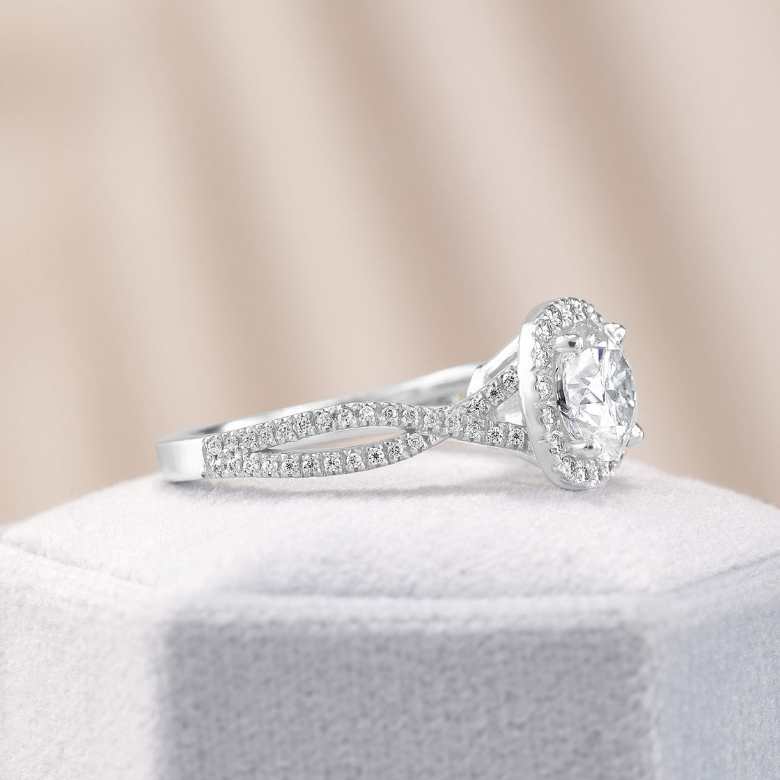 Eliana 2.37 ct Lab Grown Round Cut Halo Pave Diamond Engagement Ring