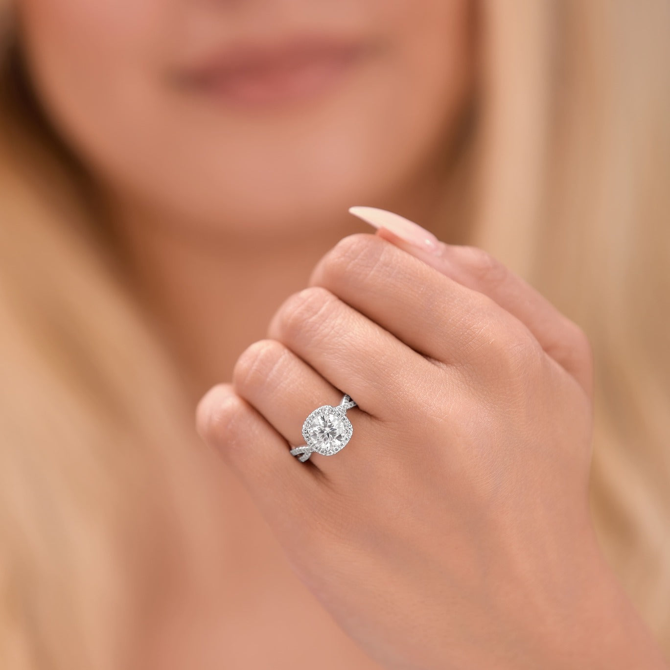 Eliana 3.37 ct Lab Grown Round Cut Halo Pave Diamond Engagement Ring