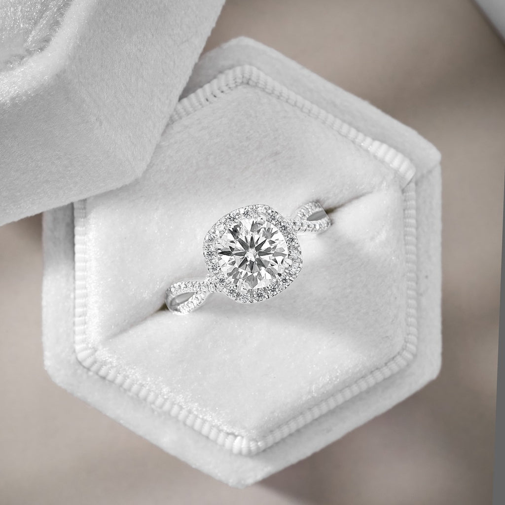 Eliana 1.87 ct Lab Grown Round Cut Halo Pave Diamond Engagement Ring